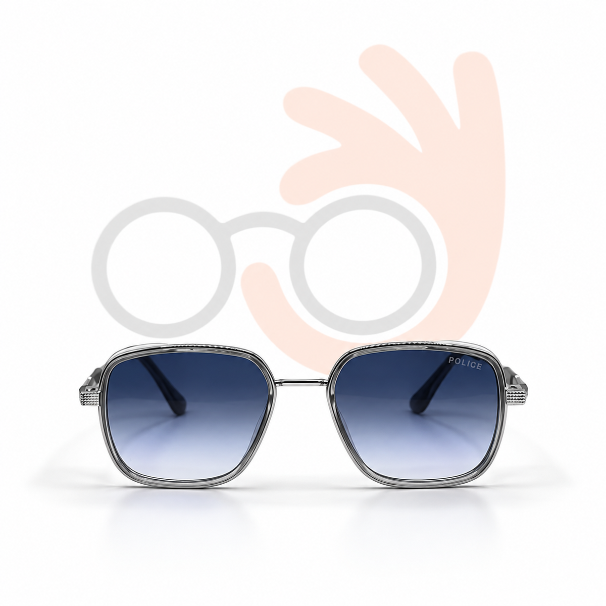 Police C-304 Grey Translucent Rim Square Sunglasses (58mm)