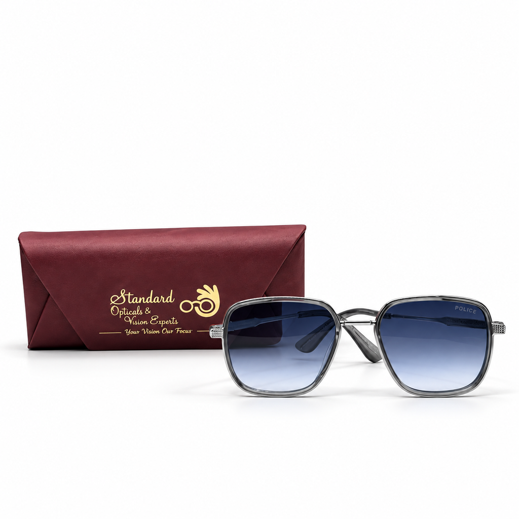 Police C-304 Grey Translucent Rim Square Sunglasses (58mm)