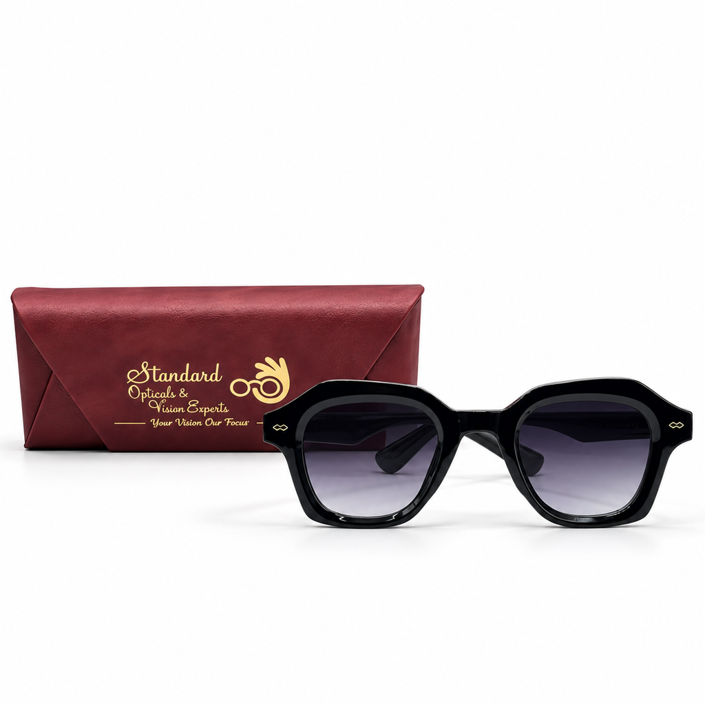 Roadx M65010 Black Geometric Acetate Sunglasses (53mm)