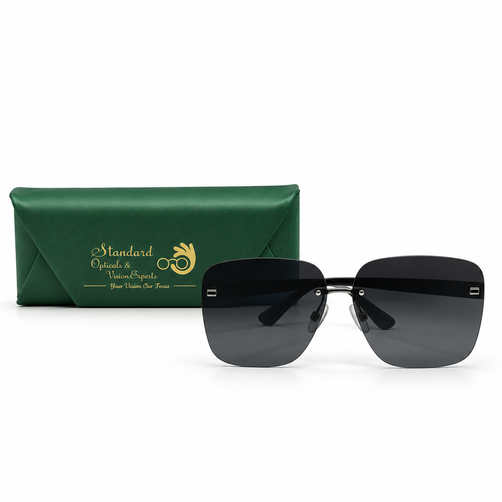 8627 64-16-143 Oversized Rimless Black Sunglasses