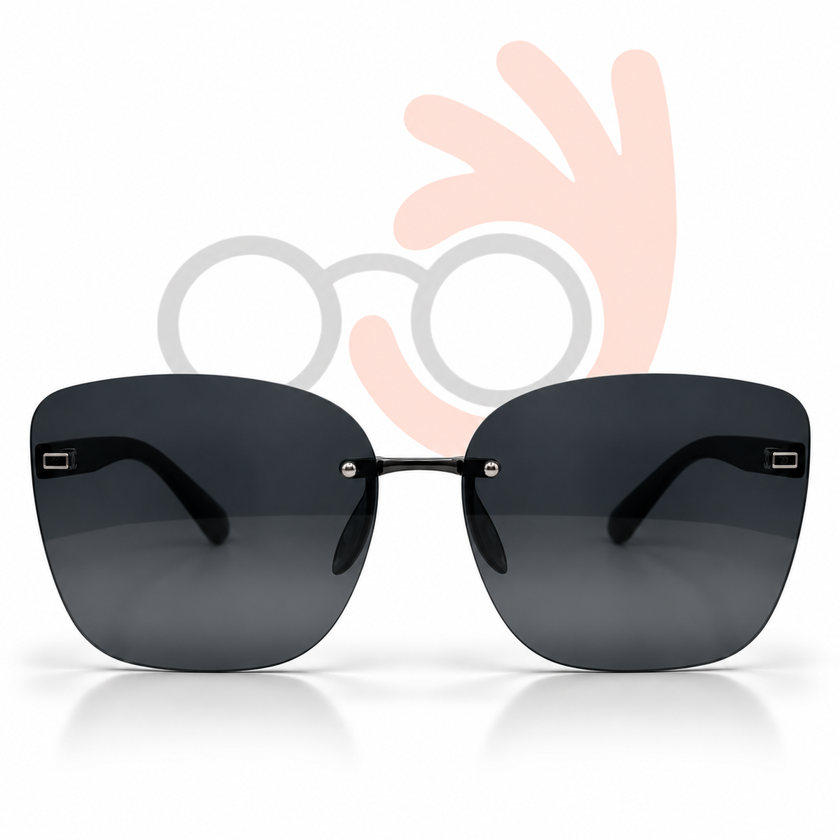 8627 64-16-143 Oversized Rimless Black Sunglasses