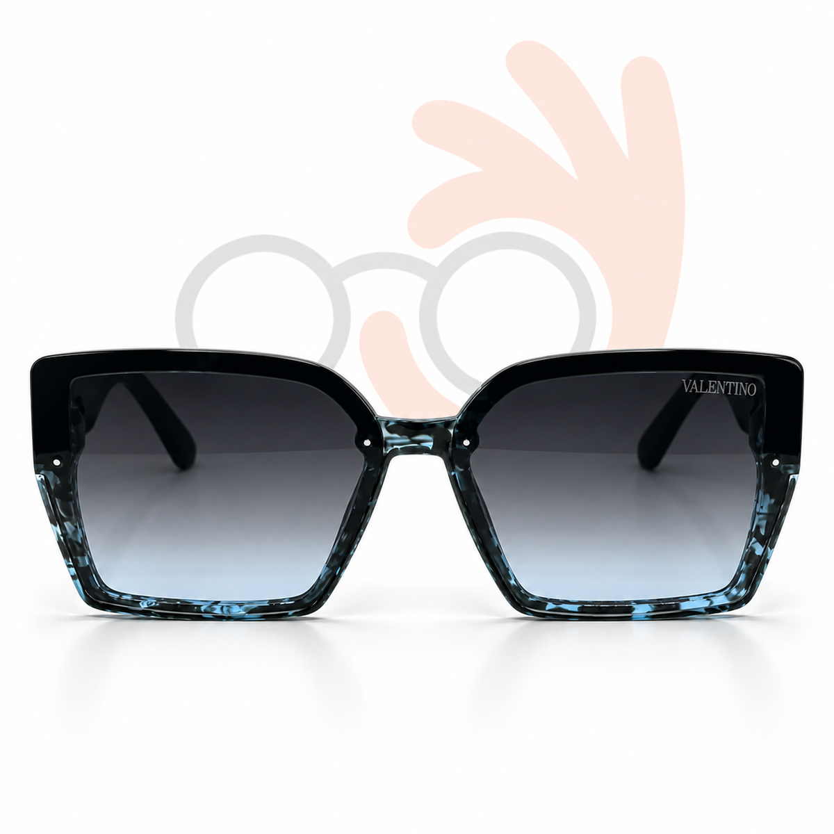 Valentino Blue Havana Oversized Square Sunglasses