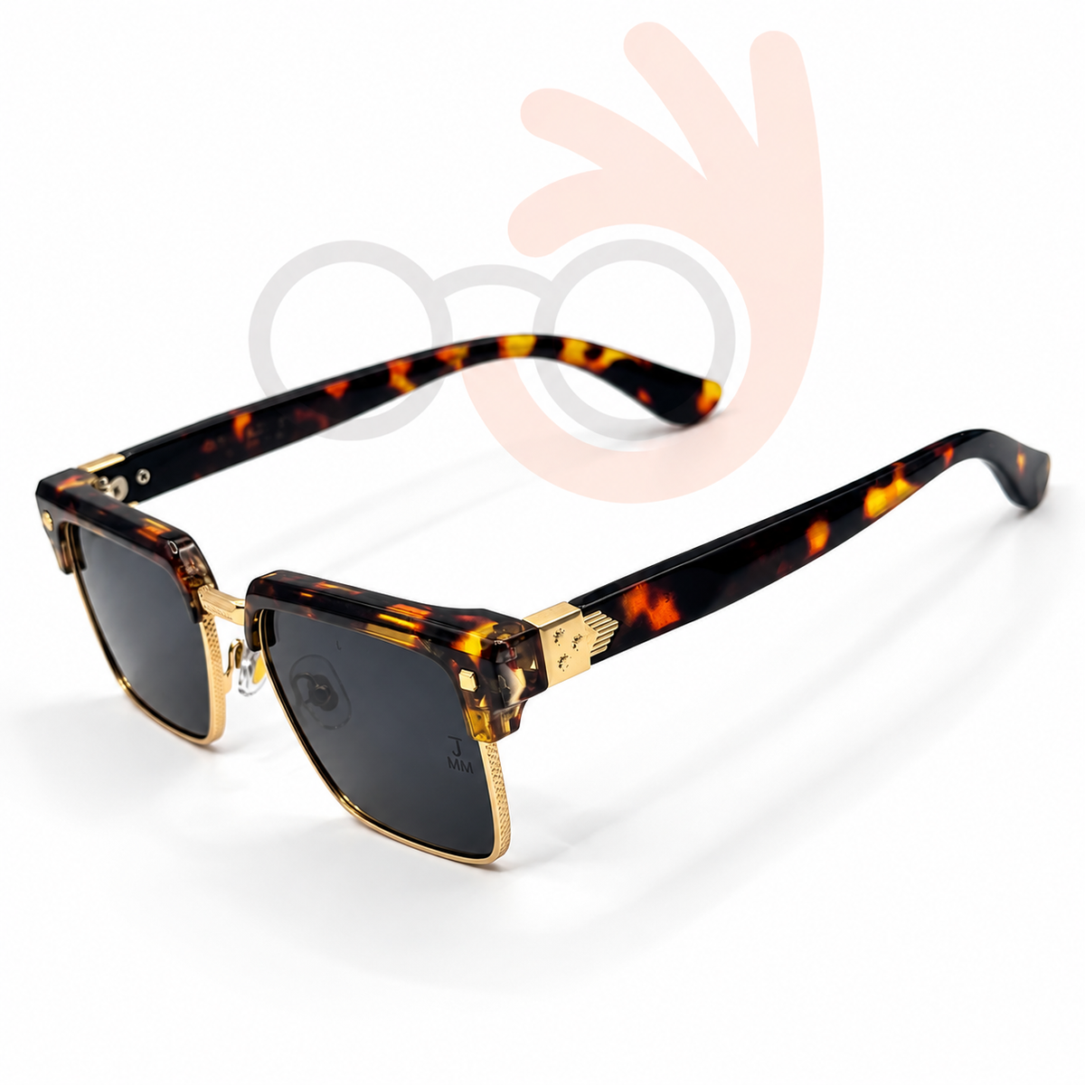 Jacques Marie Mage M9504 Flat-Top Clubmaster Sunglasses Gold Trim 54mm