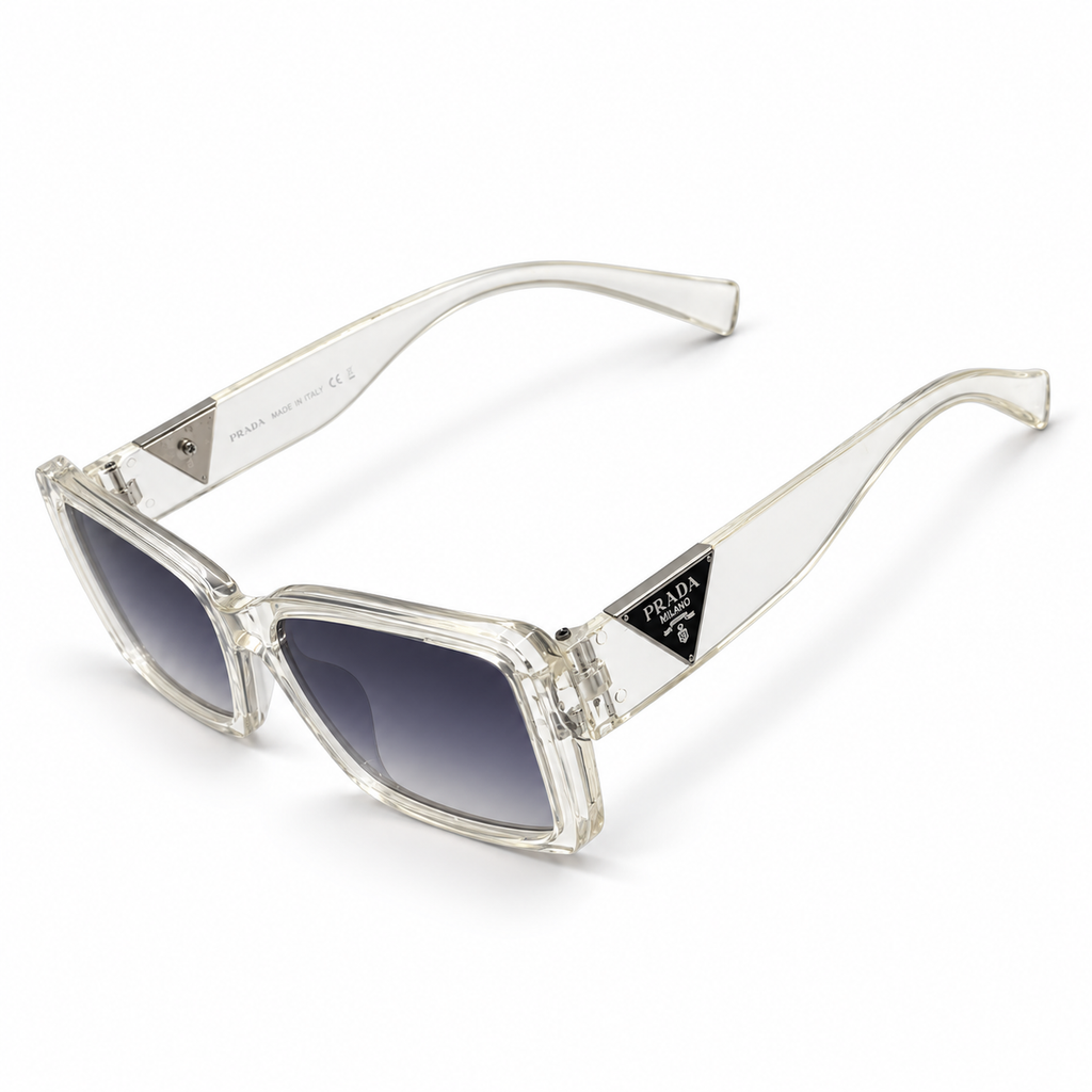 Prada Modern Clear Acetate Square Sunglasses with Purple Gradient Tint