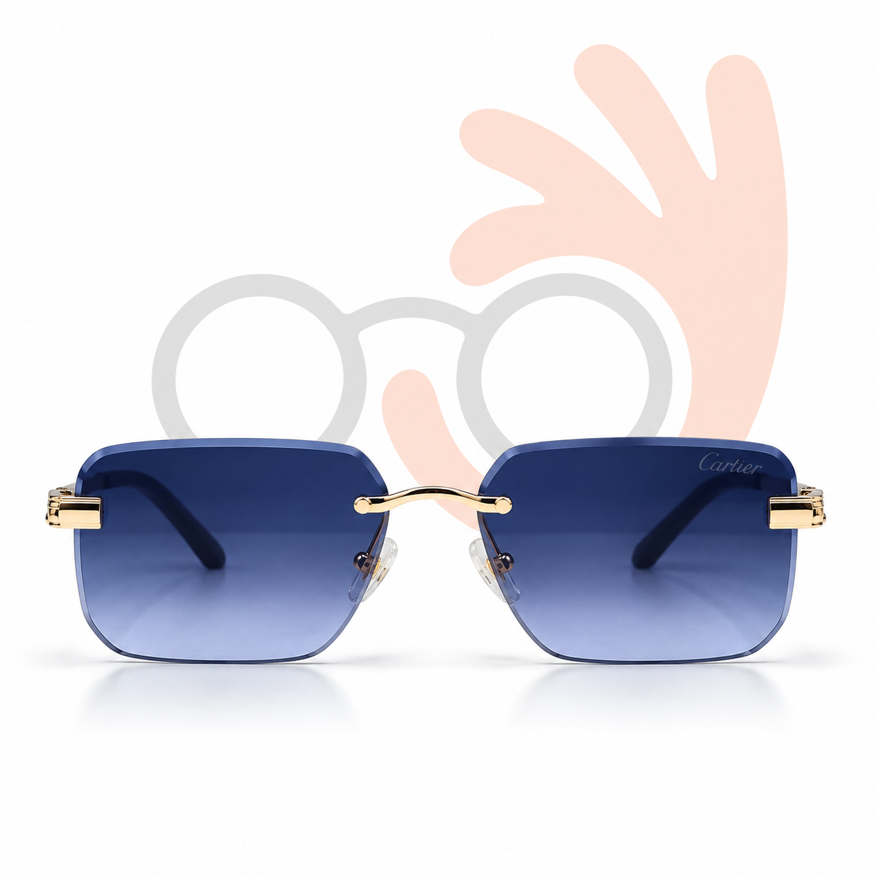Cartier OW3165 Rimless Gold & Burgundy Wood Sunglasses
