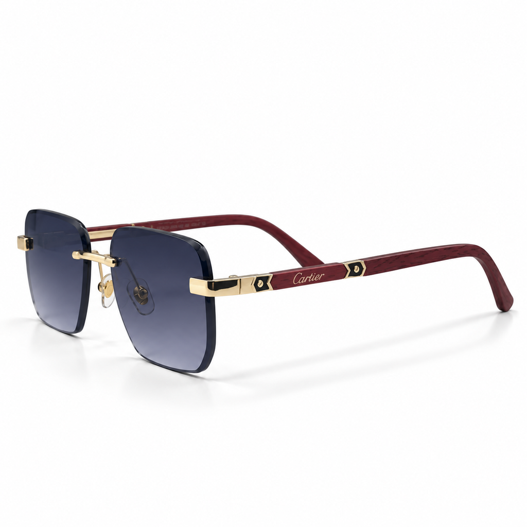Cartier OW3165 Rimless Gold & Burgundy Wood Sunglasses