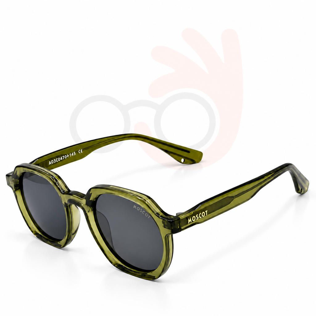 MOSCOT 58995 Geometric Sunglasses – Translucent Olive / Grey Lenses (48mm)