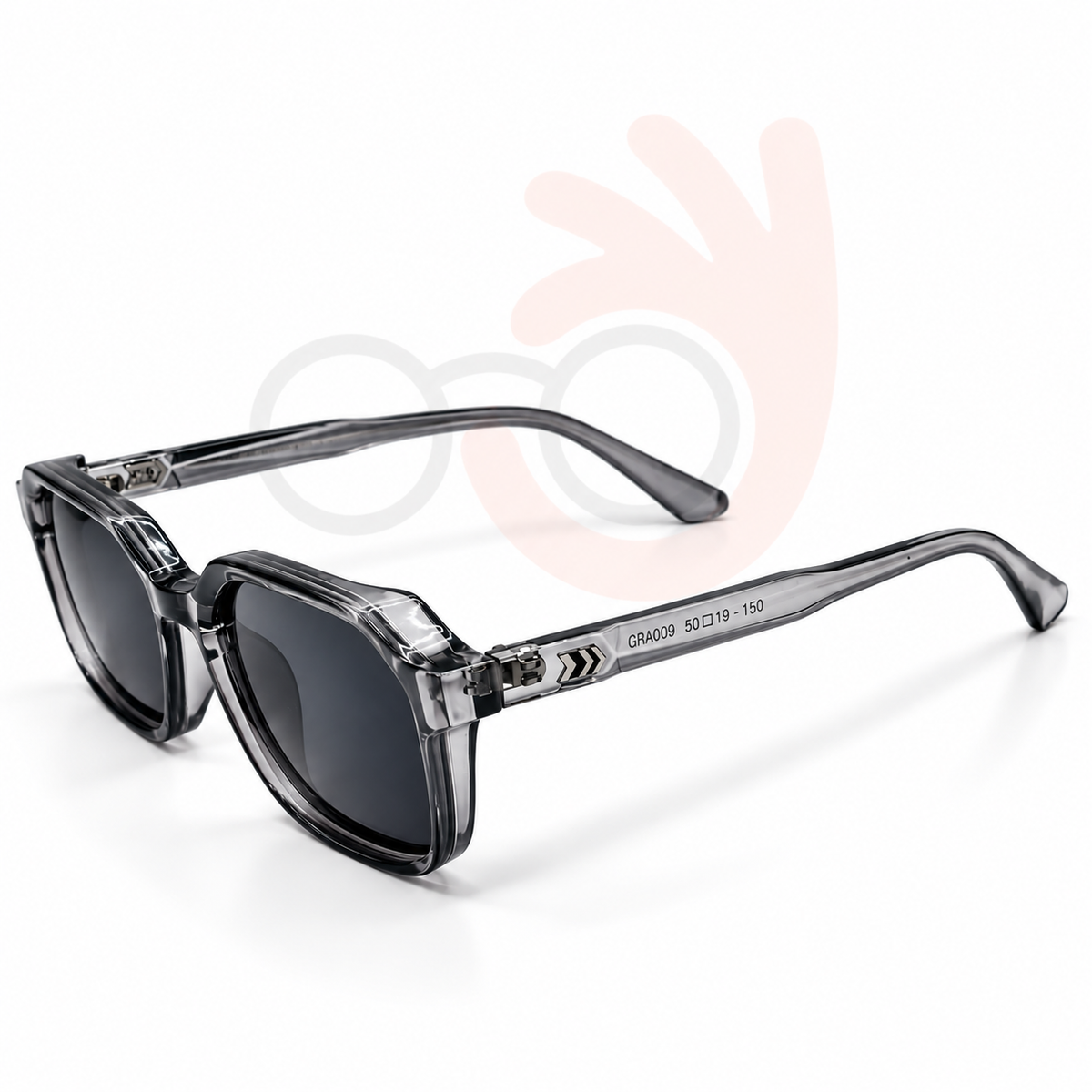 RoadX GRA009 Translucent Grey Geometric Sunglasses – Dark Grey Lenses (50mm)