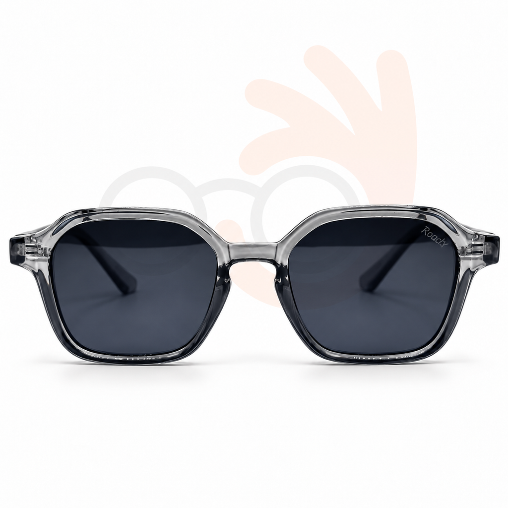 RoadX GRA009 Translucent Grey Geometric Sunglasses – Dark Grey Lenses (50mm)