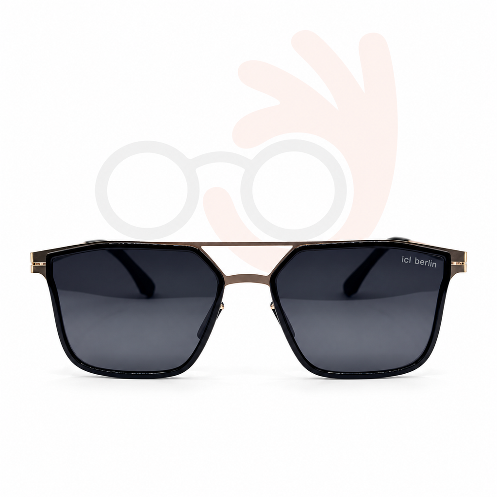 ic! berlin ZT1003 Black & Gold Navigator Sunglasses – Dark Grey Lenses (56mm)
