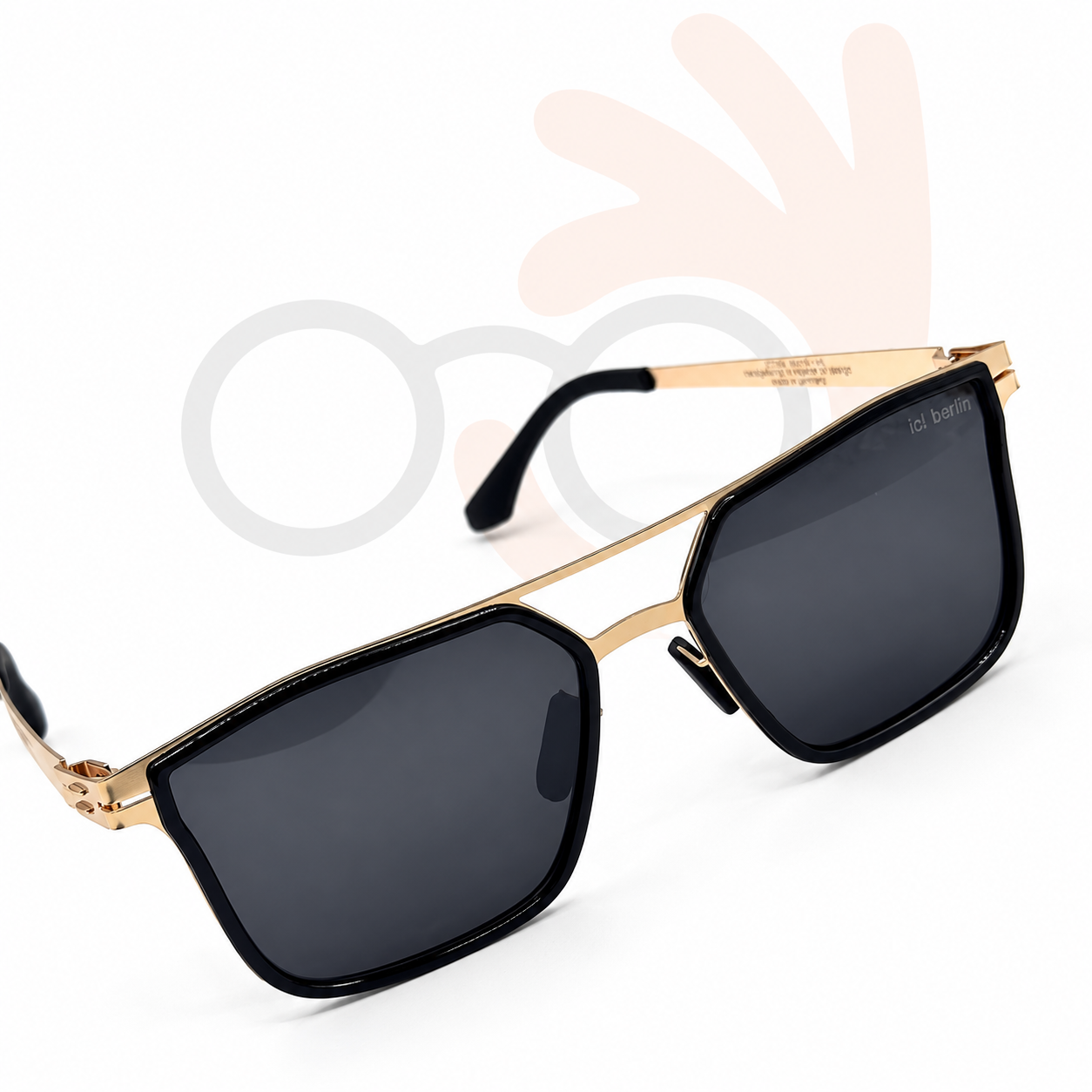 ic! berlin ZT1003 Black & Gold Navigator Sunglasses – Dark Grey Lenses (56mm)