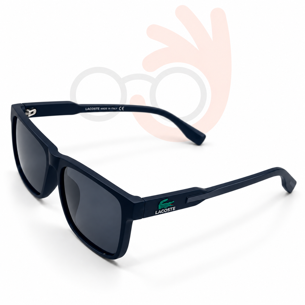 Lacoste 23018 Mens Matte Navy Square Sunglasses Crocodile Logo 55mm