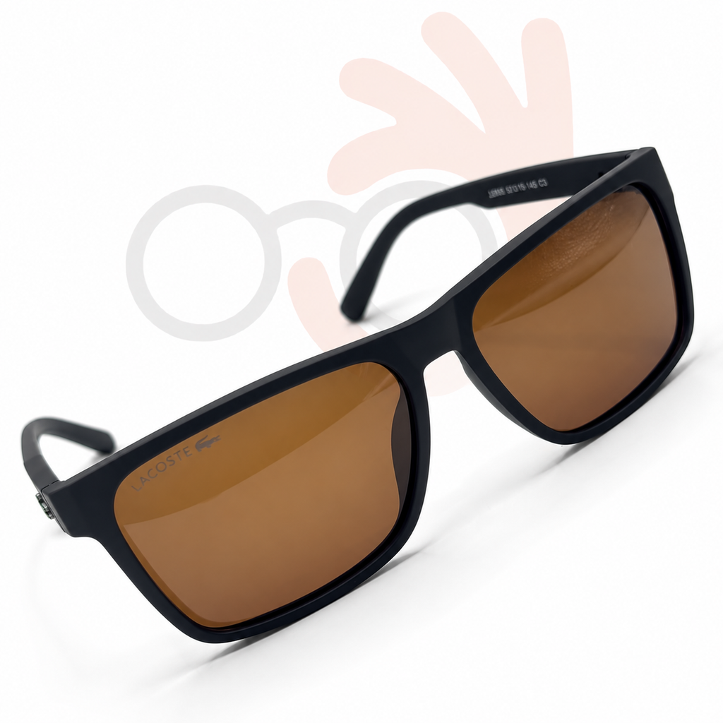 Lacoste Men's Square Flat-Top Sunglasses – Matte Black Frame / Amber Lenses