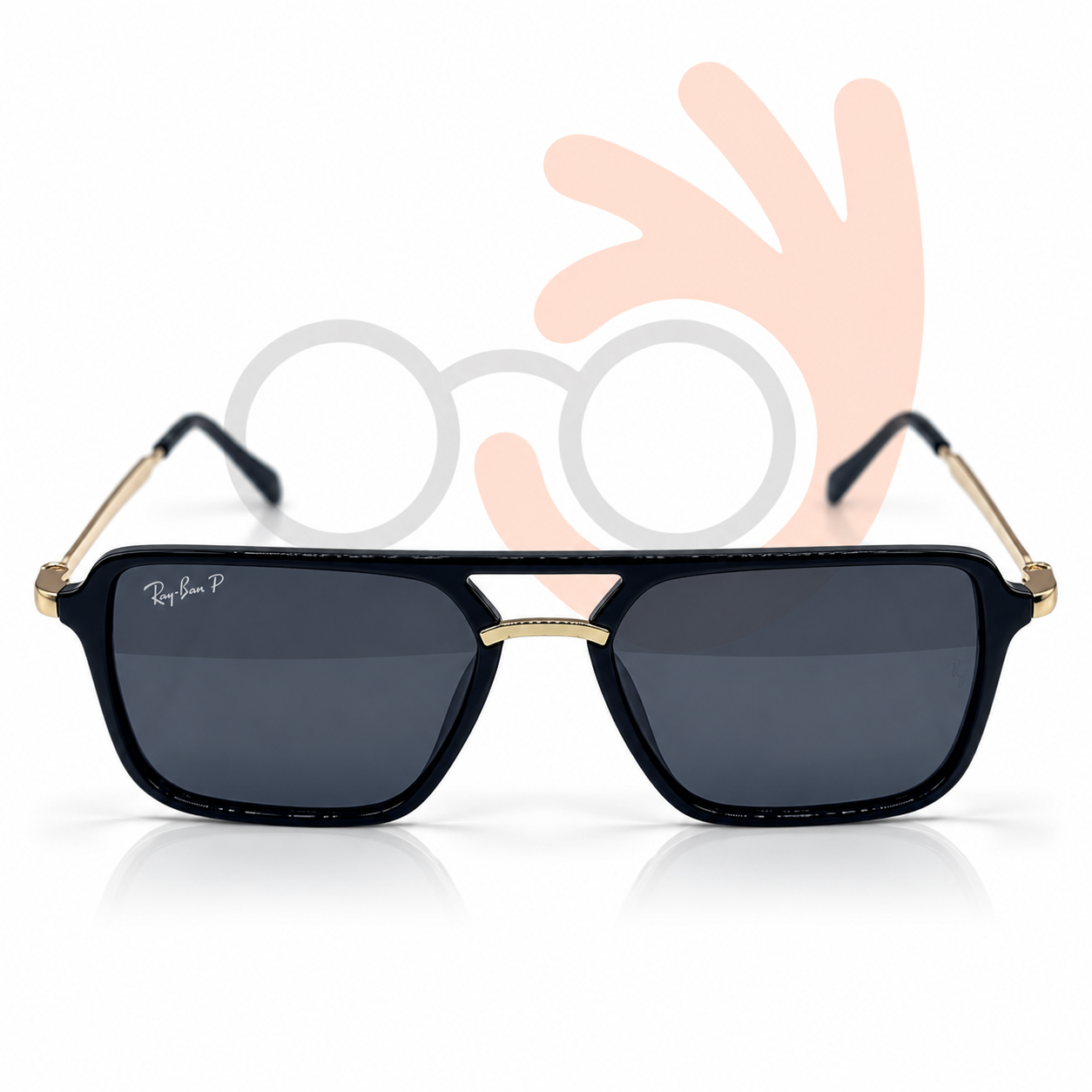 Ray-Ban Retro Aviator Square Polarized Sunglasses in Black and Gold