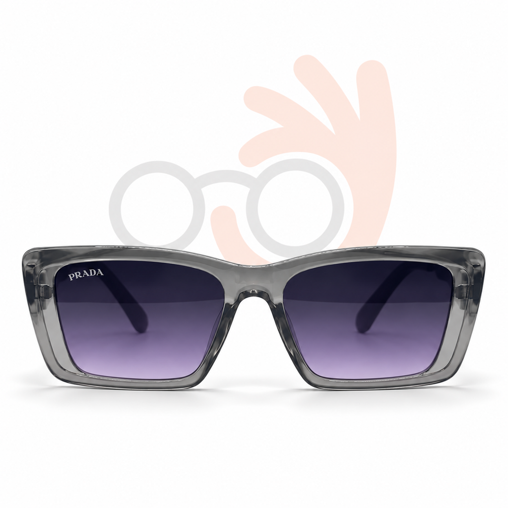 Prada Modern Flat-Top Rectangular Sunglasses in Clear Grey