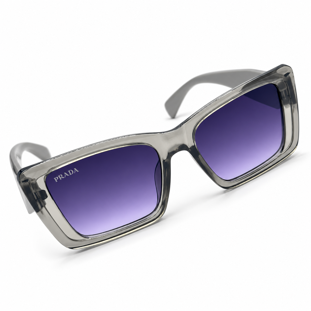 Prada Modern Flat-Top Rectangular Sunglasses in Clear Grey