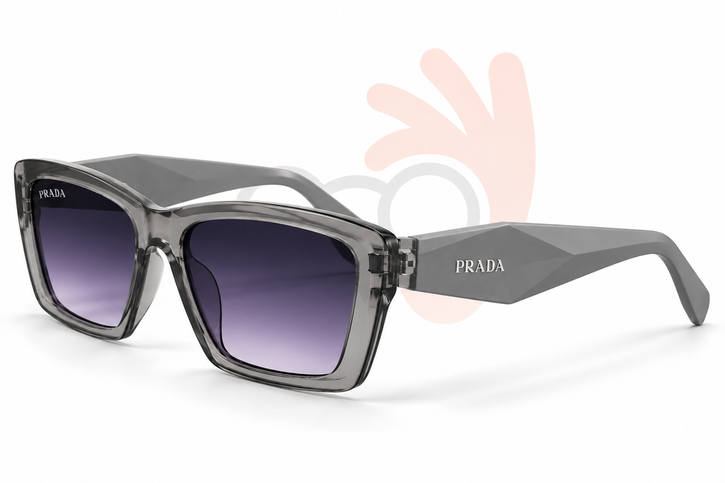 Prada Modern Flat-Top Rectangular Sunglasses in Clear Grey