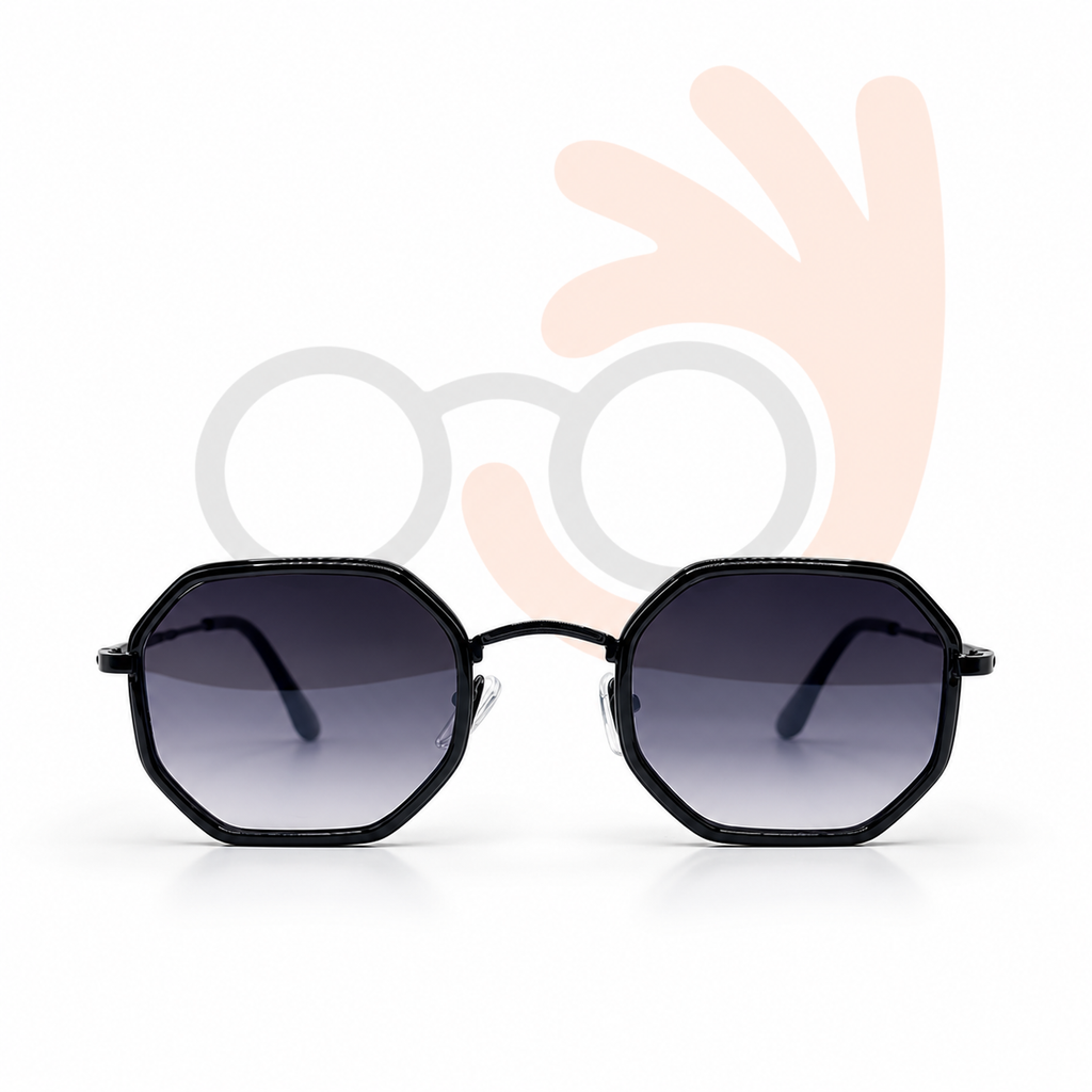 Modern Geometric Octagon Metal Sunglasses with Grey Gradient Lenses