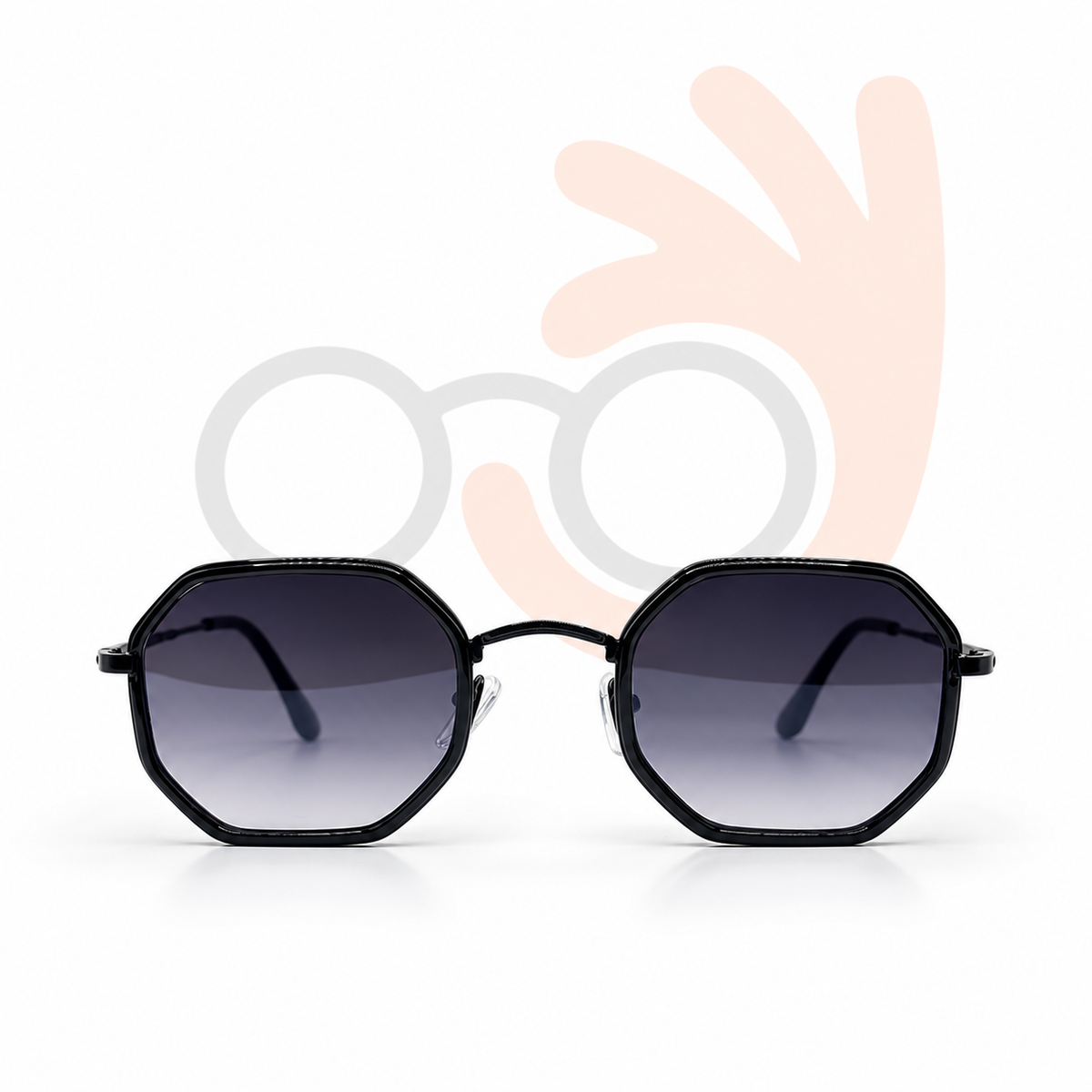 Modern Geometric Octagon Metal Sunglasses with Grey Gradient Lenses