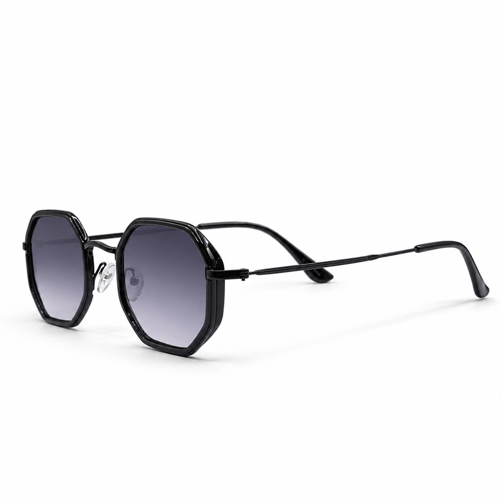 Modern Geometric Octagon Metal Sunglasses with Grey Gradient Lenses