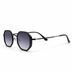 Modern Geometric Octagon Metal Sunglasses with Grey Gradient Lenses