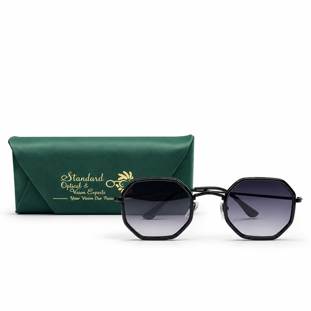 Modern Geometric Octagon Metal Sunglasses with Grey Gradient Lenses