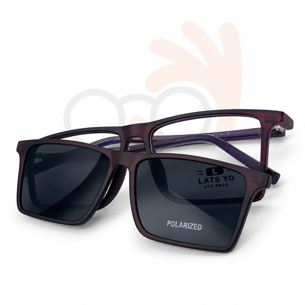 Lats Yo Square Magnetic Clip-On Eyeglasses with Polarized Lenses (53-14-138)