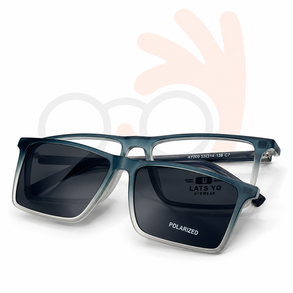 Lats Yo Square Magnetic Clip-On Eyeglasses with Polarized Lenses (53-14-138)