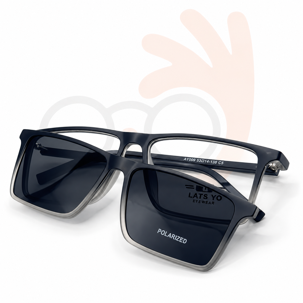 Lats Yo Square Magnetic Clip-On Eyeglasses with Polarized Lenses (53-14-138)