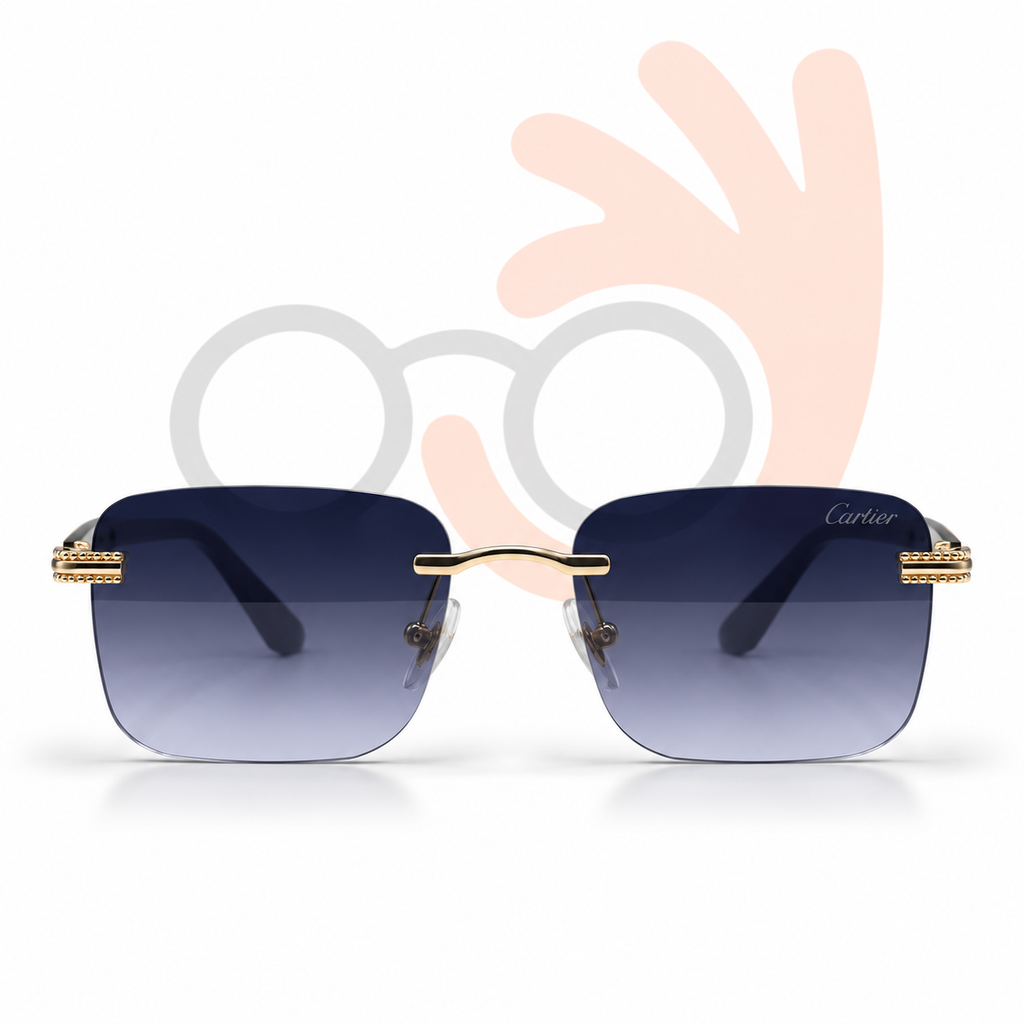 Cartier Style Rimless Blue Gradient Sunglasses OW3028 (63mm)