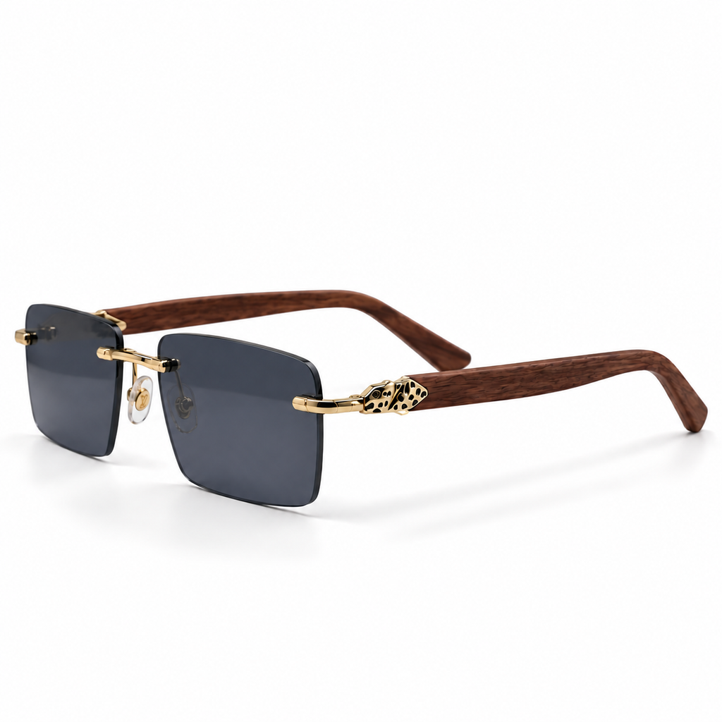 Rimless Wood-Grain Temple Sunglasses M-2577