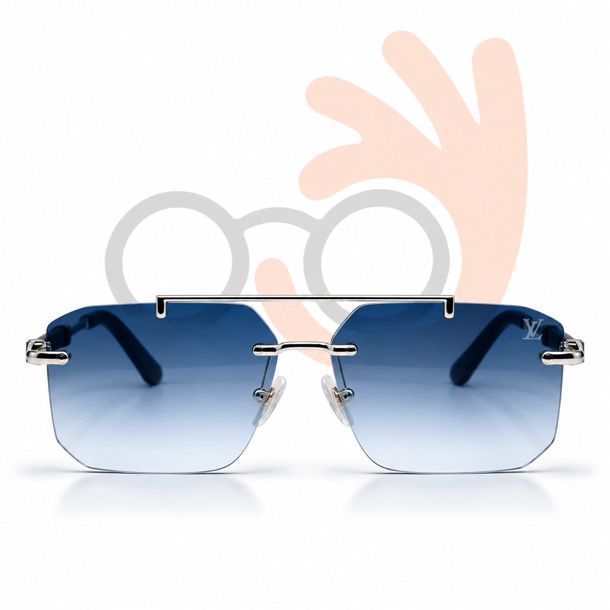 Louis Vuitton Style Rimless Gradient Blue Sunglasses OW3152