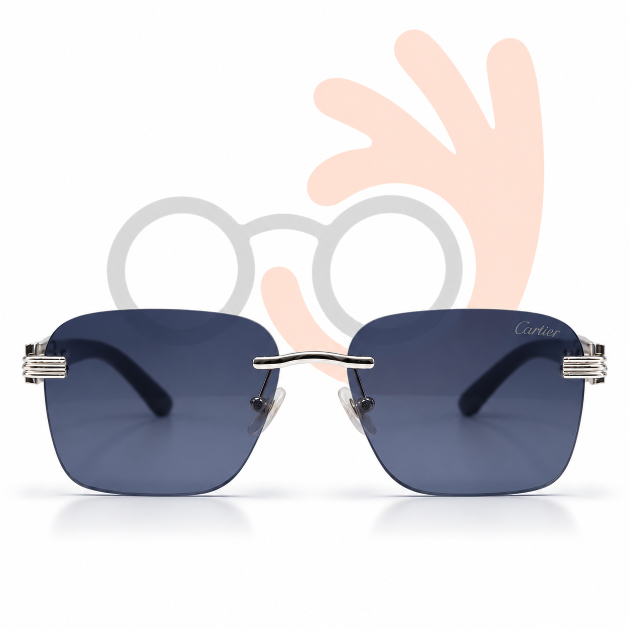 Cartier Style OW3001 Rimless Panther Motif Sunglasses