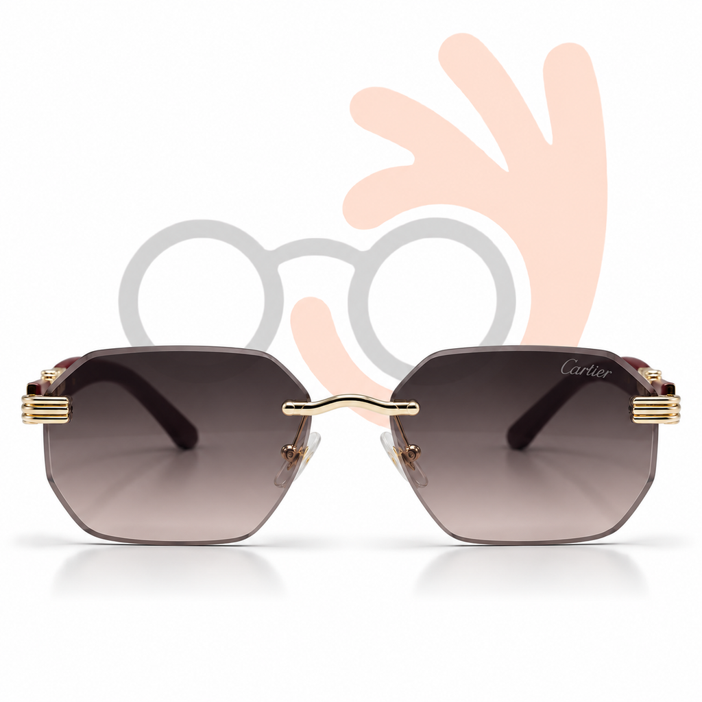 Cartier OW3085 Panthère Rimless Gold & Rosewood Sunglasses