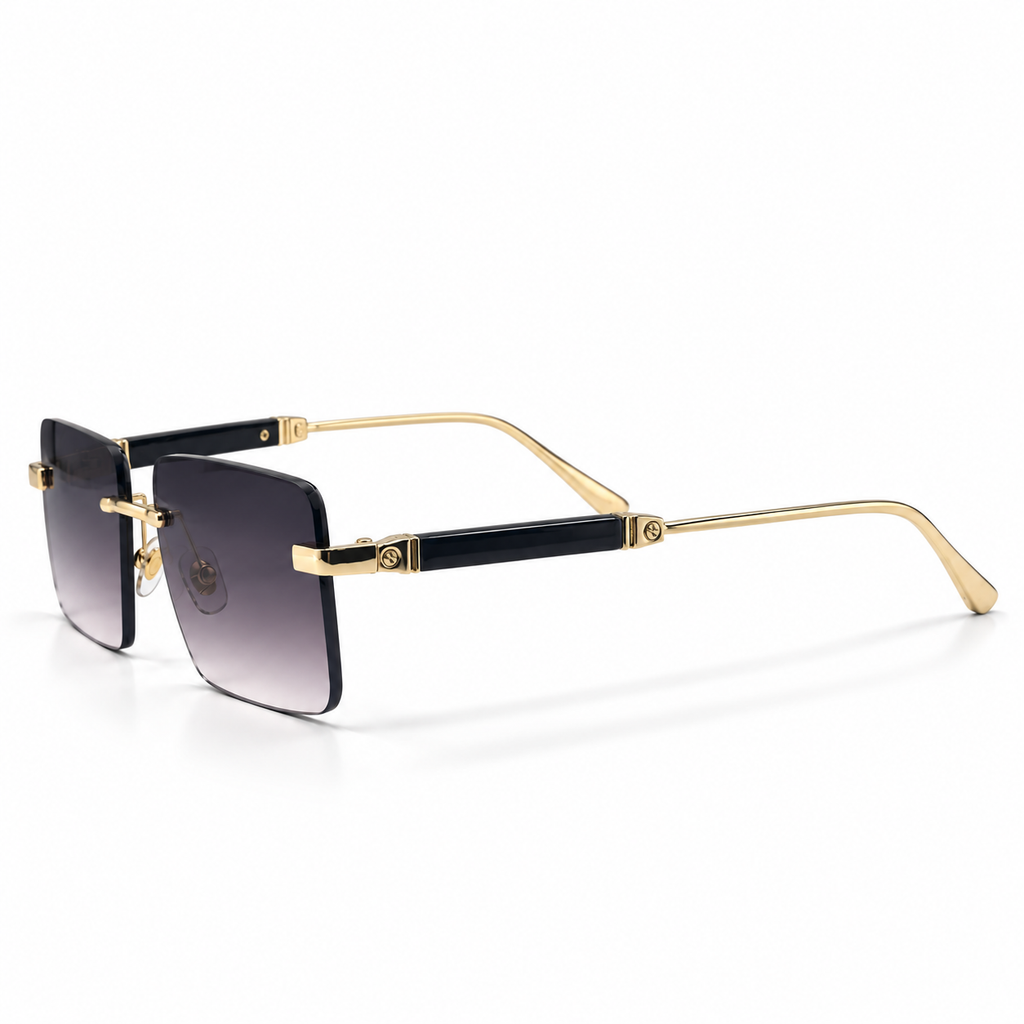 Cartier 2454 Signature C Rimless Gold & Black Sunglasses