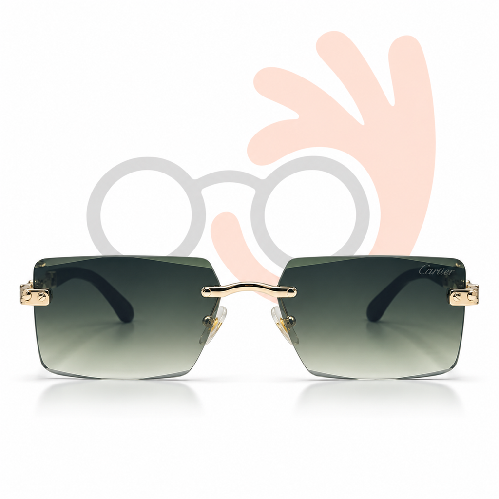 Cartier OW3077 Panthère Rimless Gold & Dark Wood Sunglasses