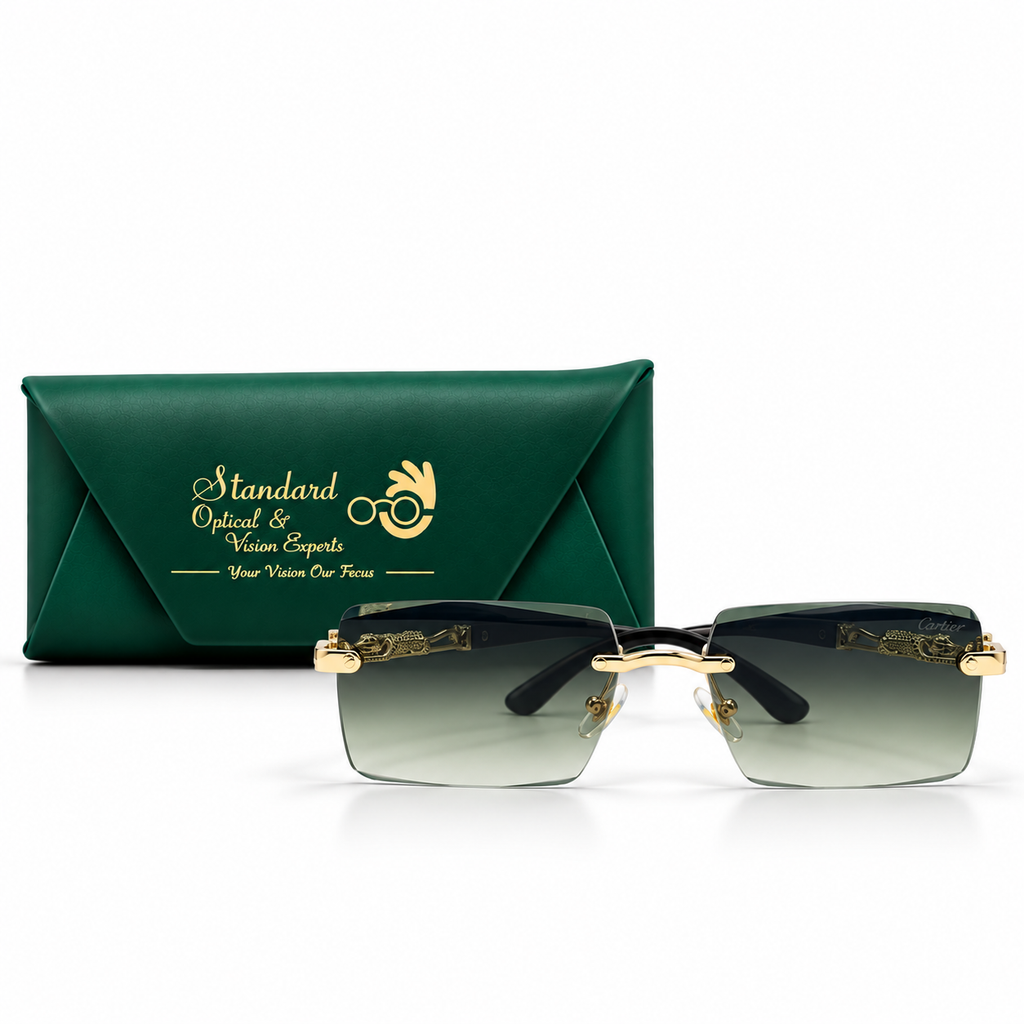 Cartier OW3077 Panthère Rimless Gold & Dark Wood Sunglasses