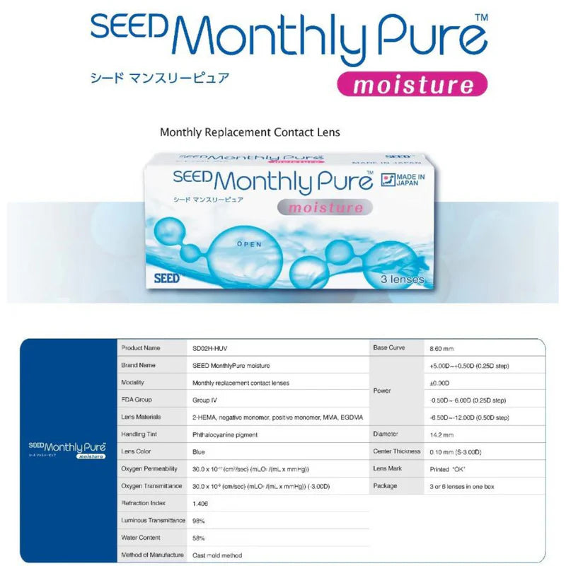 SEED Monthly Pure Moisture Contact Lenses (Monthly Disposable Contact Lenses)